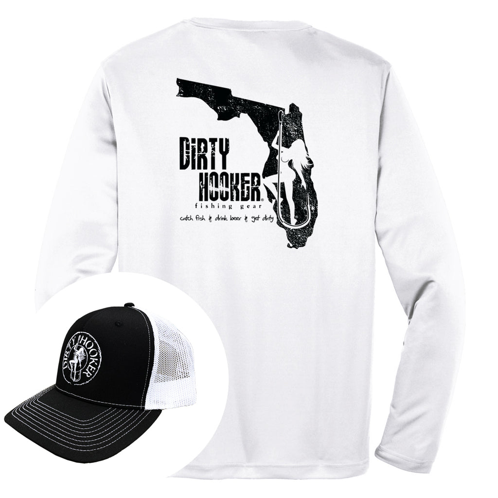 Dirty Hooker COMBO: White Dry Fit with DH Florida & Deluxe Black and W –  Dirty Hooker Fishing Gear